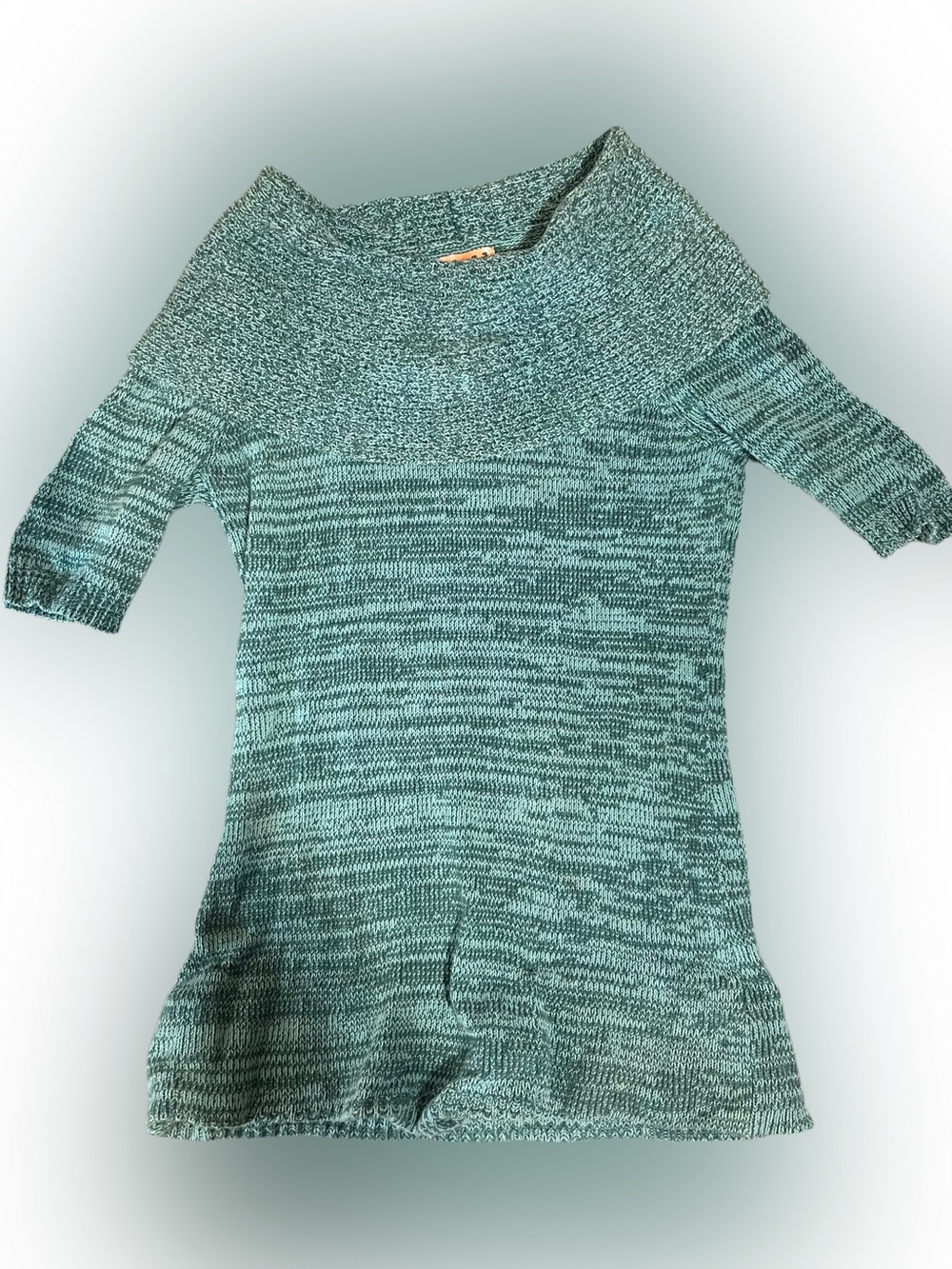 Vintage y2k Mudd Off-Shoulder Short Sleeve Sweater in Teal Marled